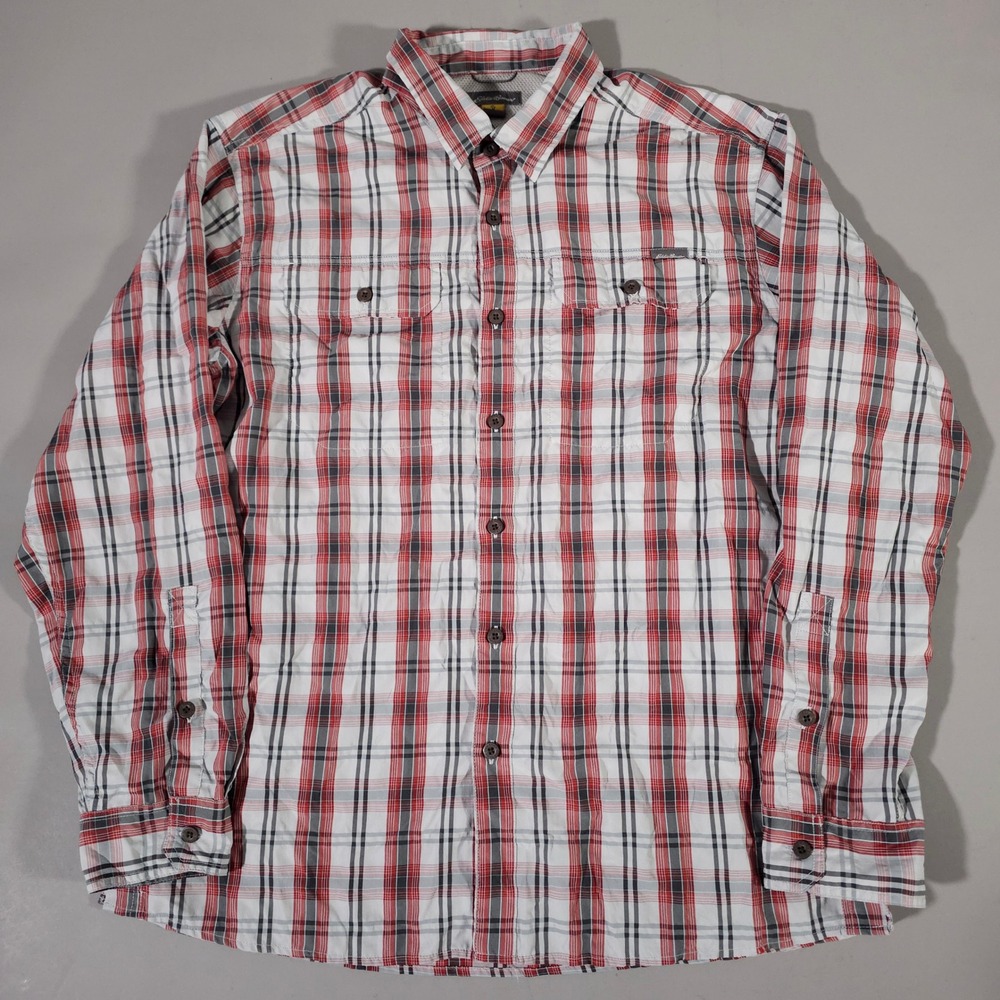 Eddie Bauer Button Down Shirt Mens L Red Plaid Long Sleeve Hiking‎ Outdoor